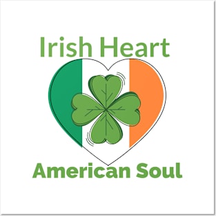 Irish Heart American Soul Heart flag with four leaf clover Posters and Art